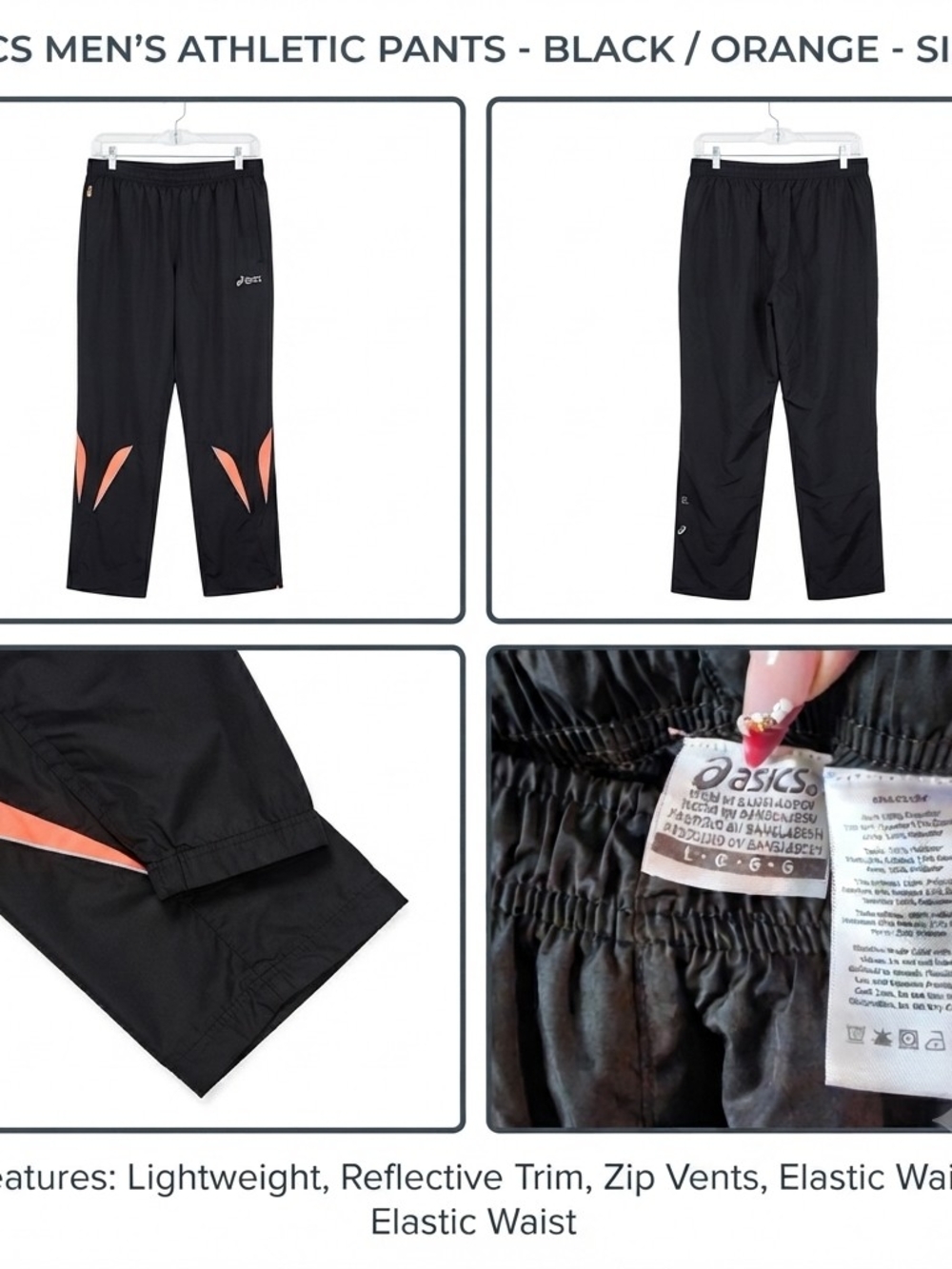 Asics Black Joggers with Orange Accents